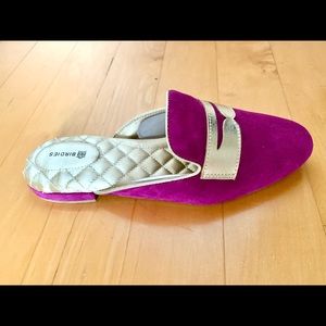Brand New Birdies Phoebe Berry Mule Flat Gold Purple Suede Slip On Comfort Shoes